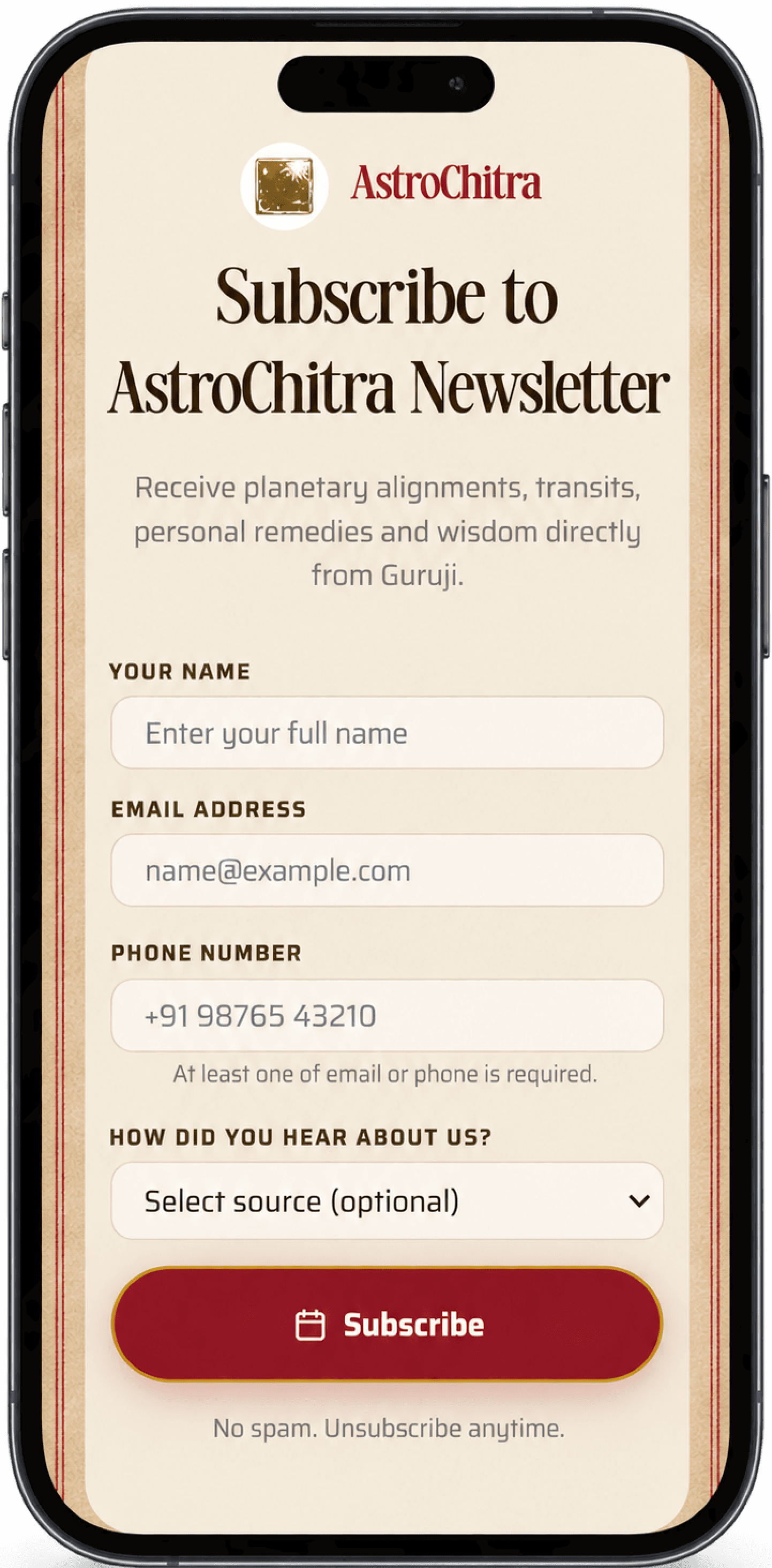 astrochitra newsletter screenshot